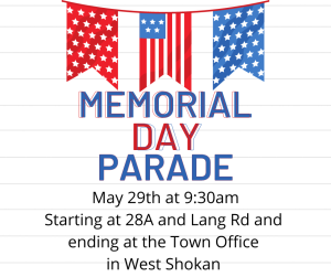 Memorial Day Parade May 29th at 9:30am