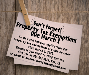 Property Tax Exemption filing deadline is March 1st 2024. This includes, but is not limited to, Senior Citizens Tax Exemption, Basic and Enhanced STAR, Agricultural, and Disability Exemptions.